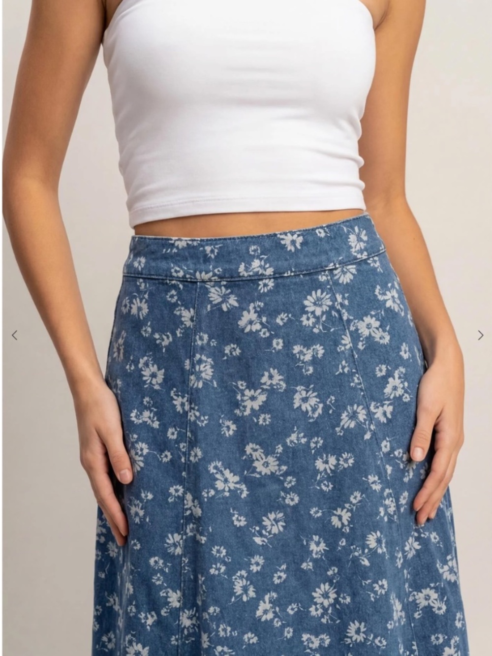 NEW HYFVE Blue Floral Cotton A-Line Midi Skirt Large - Picture 2 of 6